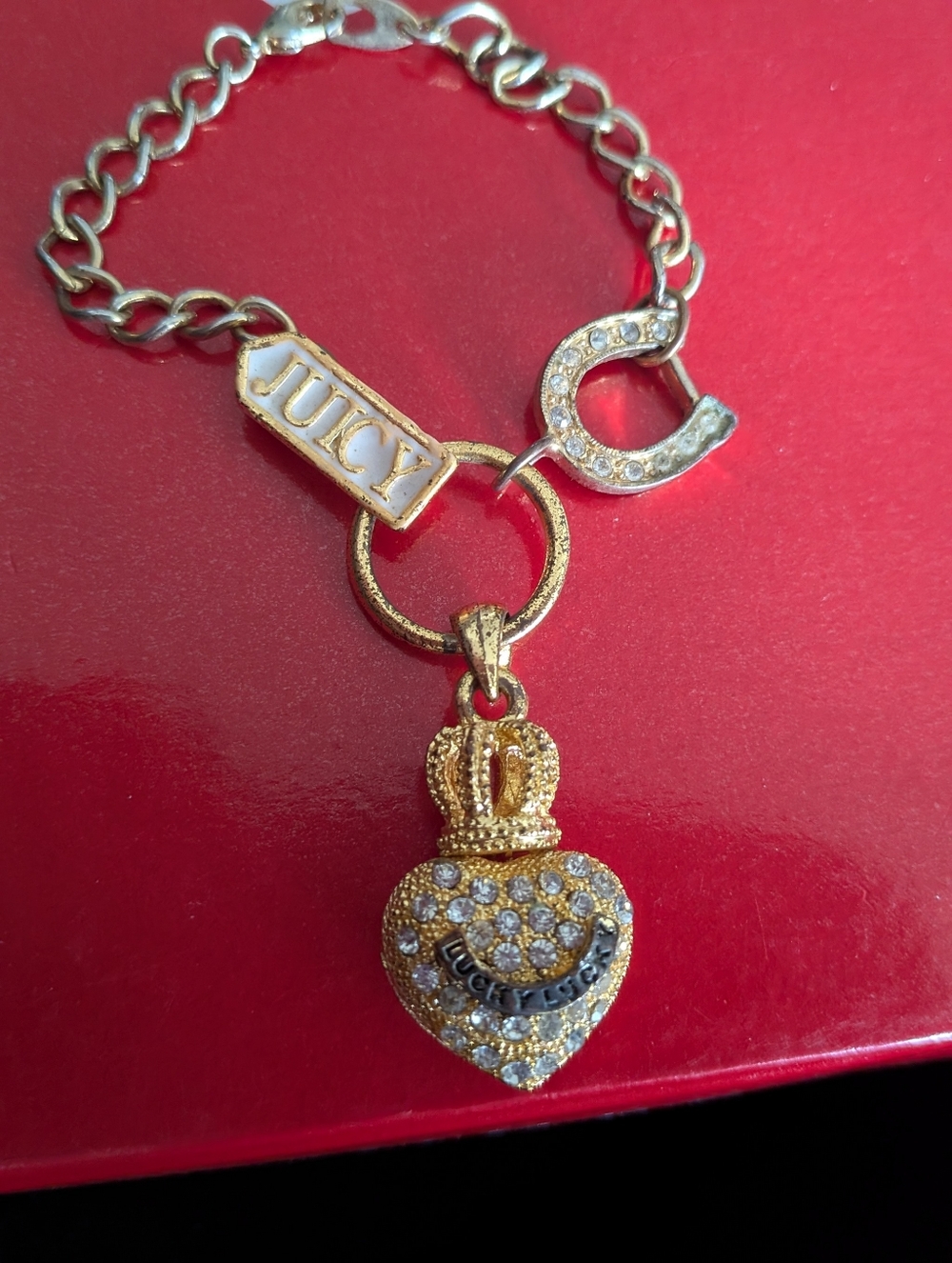 Vintage Juicy Couture Gold-Tone Crown & Heart Charm Bracelet